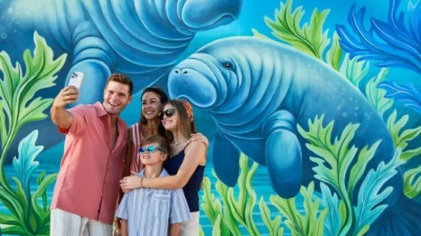 Family with mural